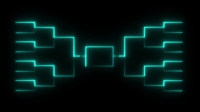 Animated blue neon bracket graphic on black background for sports tournament or competition visualization. 4K black background visuals