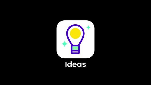 An ideas app icon displaying a glowing lightbulb with colorful sparkles and a green base representing creative thinking inspiration brainstorming and innovation tools