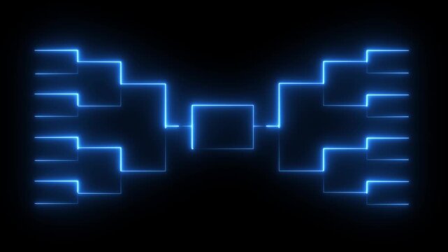 Animated blue neon bracket graphic on black background for sports tournament or competition visualization. 4K black background visuals