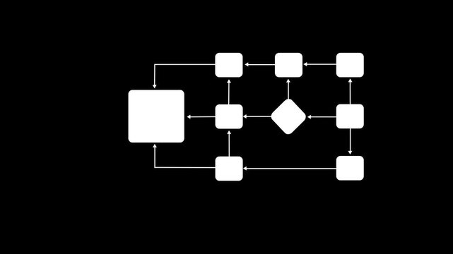 Businessman interacting with virtual flowchart on digital interface, symbolizing process automation, work flow design, system integration, and business decision making
