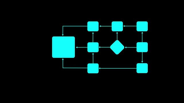Businessman interacting with virtual flowchart on digital interface, symbolizing process automation, work flow design, system integration, and business decision making