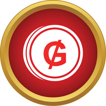 Paraguayan guarani currency symbol in a red circle button with a golden frame