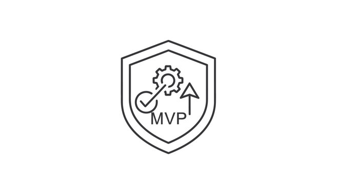 Minimalist icon of gear and arrow illustrating minimum viable product concept