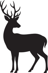 Fototapeta premium Vector black silhouette of a standing reindeer isolated on a white background