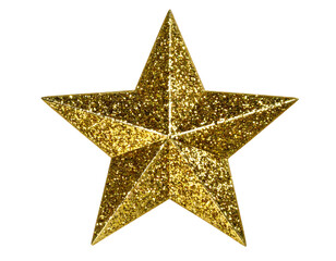 Obraz premium A shimmering gold glitter five-pointed star ornament on white