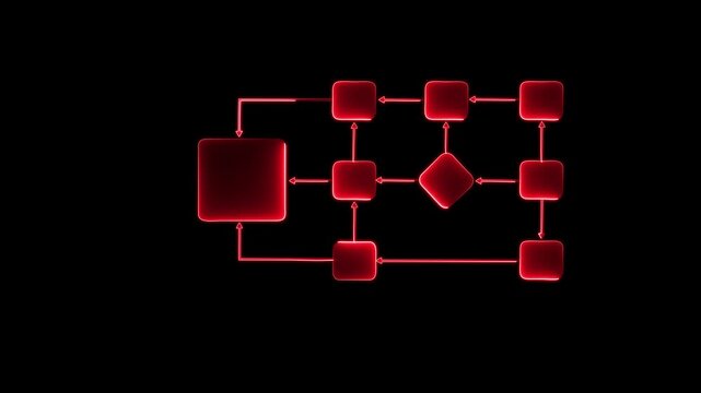 Businessman interacting with virtual flowchart on digital interface, symbolizing process automation, work flow design, system integration, and business decision making