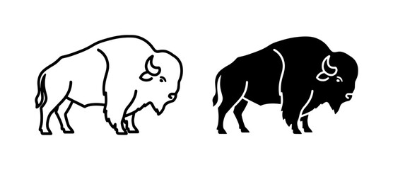 American Bison Silhouette and Outline Vector Set © Arif