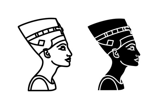 Ancient Egyptian Queen Nefertiti Profile Vector Icon Set