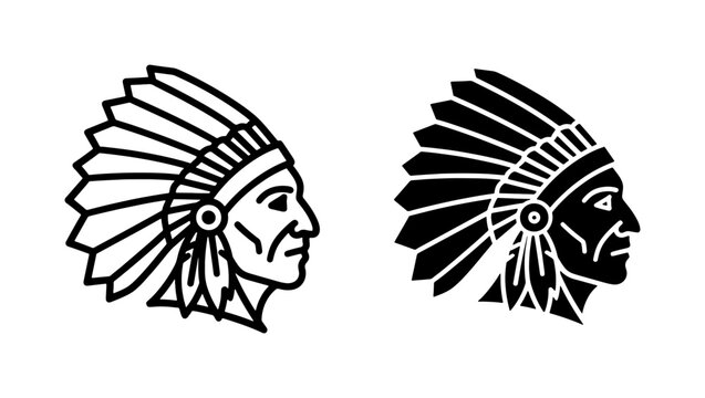 Native American Chief Profile with Feather Headdress Vector