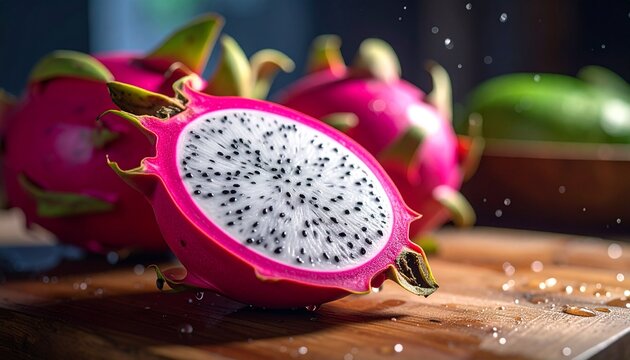 Red dragon fruit on a plate isolated on a white background
