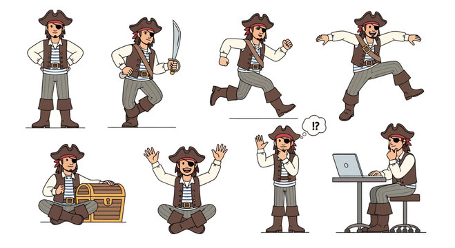 Collection of Pirate Character Poses and Actions.