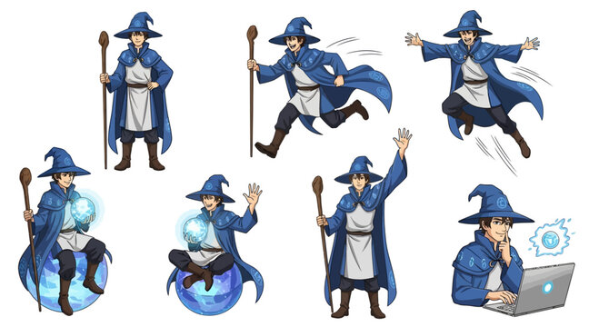 Collection of Wizard Character Poses and Actions.