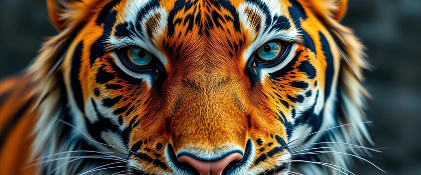 Close-up of a tiger's face with a mischievous glint in its eyes,  wild,  expressive