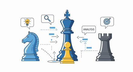 Chess pieces with business analysis icons for strategy concept © siron