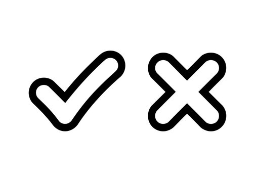 Checkmark and Cross Icon Set &ndash; Yes No Tick and X Symbol Outline Vector Isolated on White