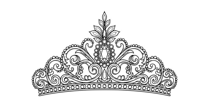 Ornate Princess Tiara Black Line Art Vector Illustration