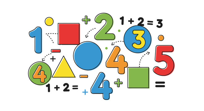 Colorful educational numbers and geometric shapes for kids math