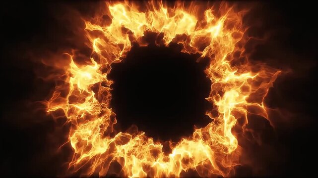Fiery Portal of Flames Abstract Background with Dark Center