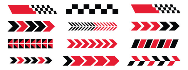 Obraz premium Car Bike Truck Racing Icons Motorsport Sport Stripes Checkered Flag Drift Labels Vector Illustration Design Isolated Background