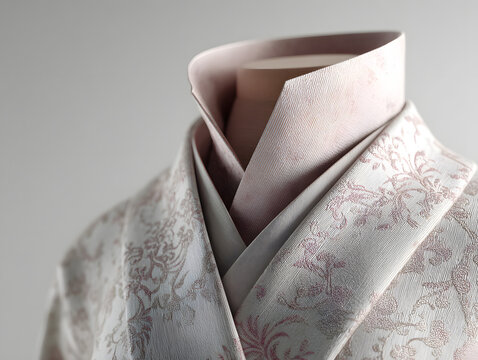 Intricate silver brocade kimono collar and lapel detail