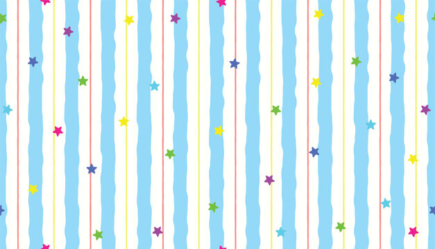 Seamless colorful stripes with stars pattern kids playful background vector