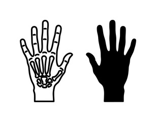 Obraz premium Human Hand Skeleton and Silhouette Vector Icons