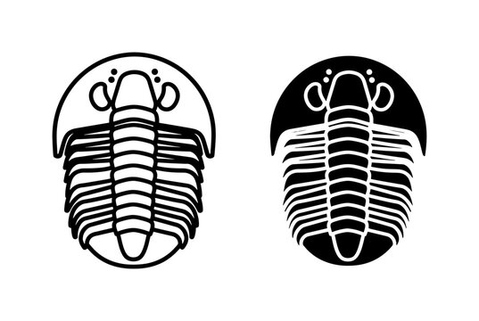 Trilobite Fossil Icon Set in Black and White Line Art