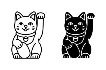 Fototapeta premium Maneki Neko Japanese Lucky Cat Line Art Icons