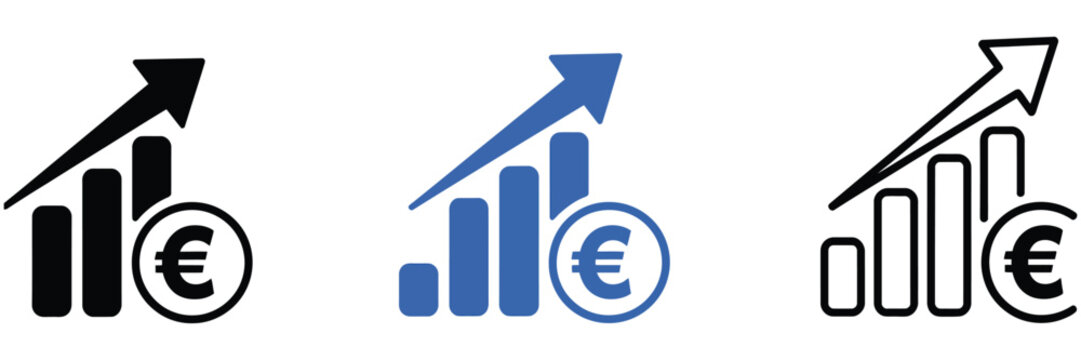 Euro Cost Increase Icons Finance Growth Inflation Price Rise Currency Up Arrow Vector Illustration Design Isolated Background