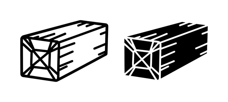 Wood Beam Icons, Lumber Material Vector Graphics, Construction Elements Set