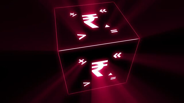 Rupee Rupees Paise India Currency Symbol Cube Box Rotating Glow Effect 