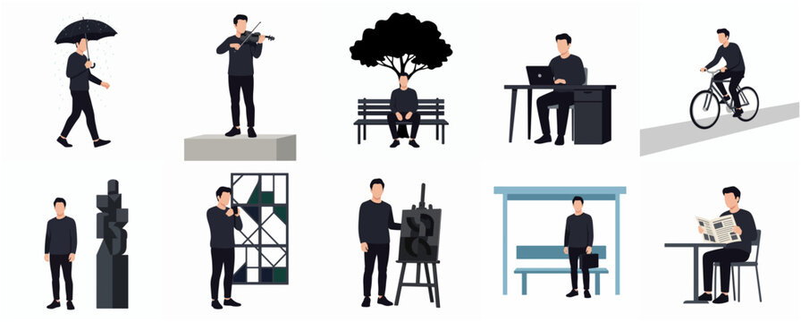 Simple Flat Design Various Lifestyle Activity Subject People Illustration Set