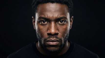 Obraz premium Close look at a man with serious expression on a dark background
