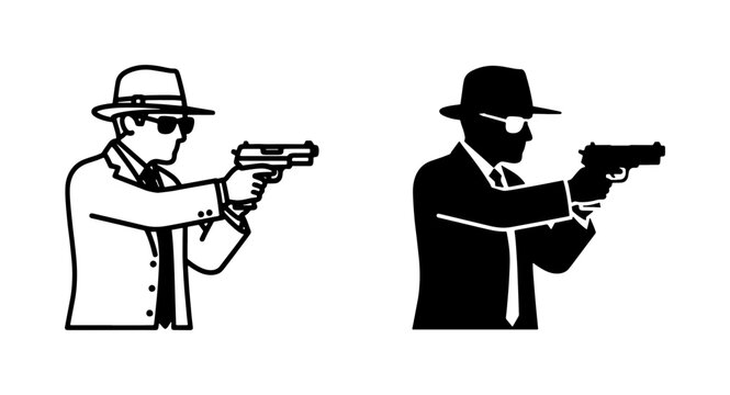 Secret Agent Silhouette Holding Handgun Vector