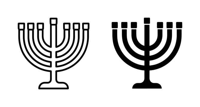Hanukkah Menorah Outline and Solid Black Icon Set