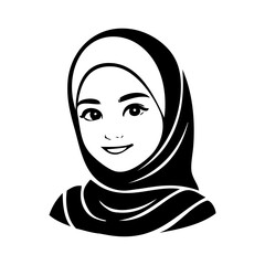 Dibujo sencillo con líneas de la cabeza de una chica joven musulmana con un pañuelo tapando el cabello © teracreonte