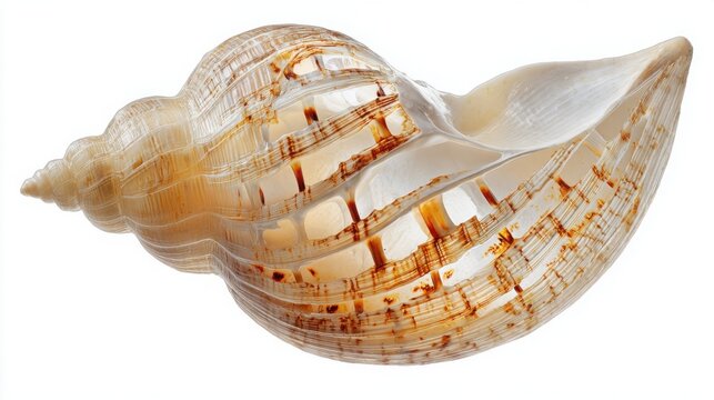 Extreme macro of seashell internal skeleton structure, visible natural growth lines and translucent layers, isolated on white background, high