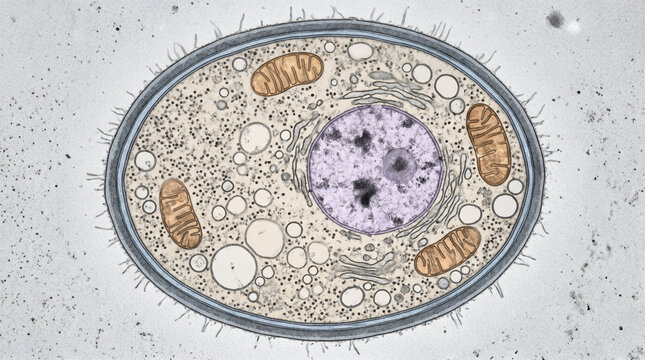 Colorized TEM of Candida albicans yeast cell ultrastructure cross section