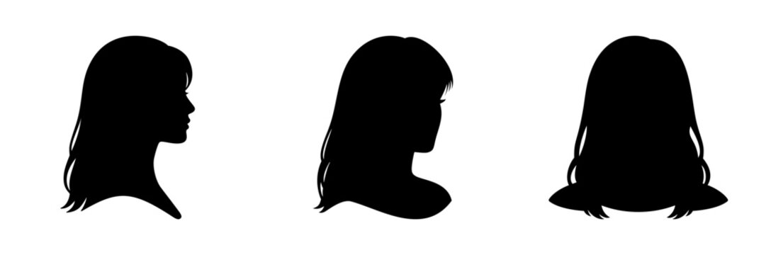 Female silhouettes showcasing various hair styles from multiple angles
