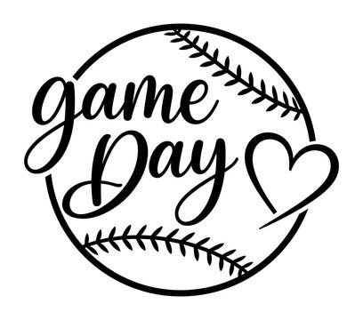 Game Day Softball Or Baseball Circular Design With Heart Shape, Team Spirit Sports Graphic For Fans And Athletes, Athletic Ball Stitching Art