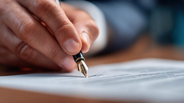 Close up of a hand writing with pen
