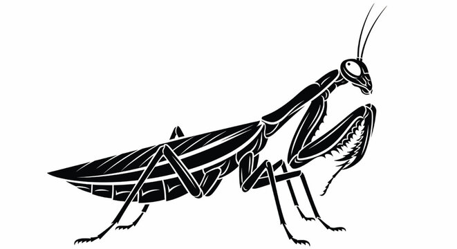 Mantis shrimp illustration with black line art and detailed segmented claws on a clean white background