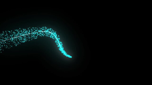 Twinkling star effects magical sparkle trail animation with white glitter dust, twinkling star burst effects, smooth shimmer motion path and elegant fantasy glow on black screen.