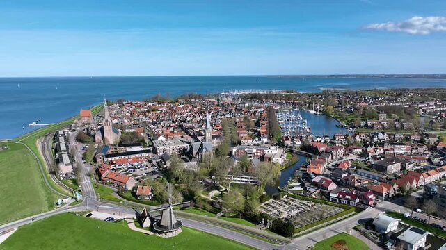 Historic city skyline with prominent church towers in Europe