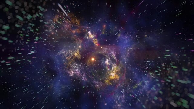 Deep space cosmic nebula with flying stars and colorful gas clouds in a fast hyperdrive seamless loop