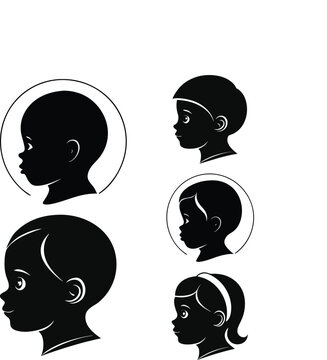 one to five years babies vector hade silhouette set.