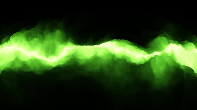 Abstract footage of a glowing green plasma wave flowing across a dark background, ideal for sci fi visuals, energy concepts, VFX overlays, and technology themes