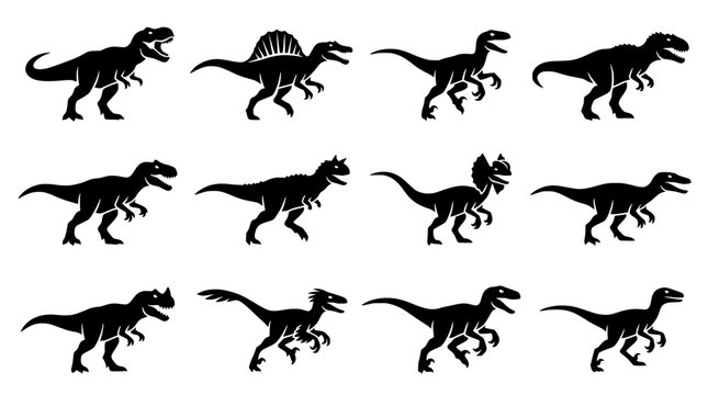 Collection of various dinosaur silhouettes vector illustration