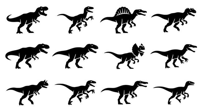 Collection of various dinosaurs in different poses vector illustration