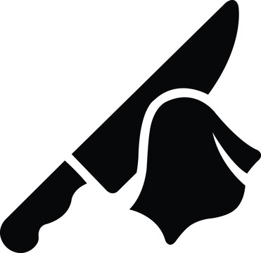 Knife cleaning with rag silhouette illustration, kitchen hygiene concept showing cleaning and maintenance of cooking tools.
